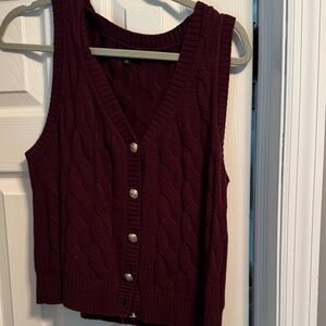 Talbots Maroon Knit Button-Up Vest